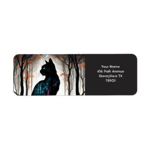 Fantasie Schattige Vivid Black Cat Forest Etiket