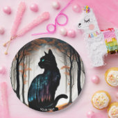 Fantasie Schattige Vivid Black Cat Forest Papieren Bordje (Feest)