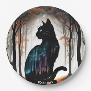 Fantasie Schattige Vivid Black Cat Forest Papieren Bordje