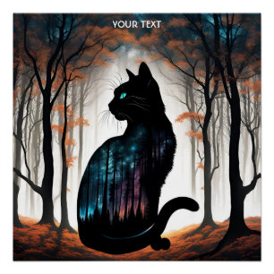 Fantasie Schattige Vivid Black Cat Forest Perfect Poster