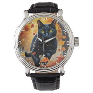 Fantasie Schattige Vivid Black Jumping Cat Horloge