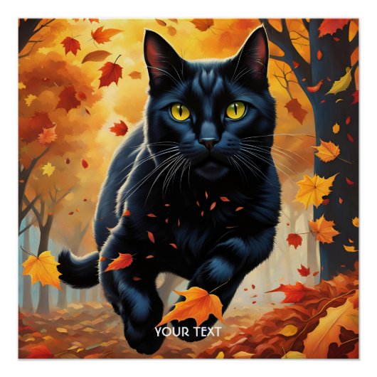 Fantasie Schattige Vivid Black Jumping Cat Perfect Poster (Voorkant)