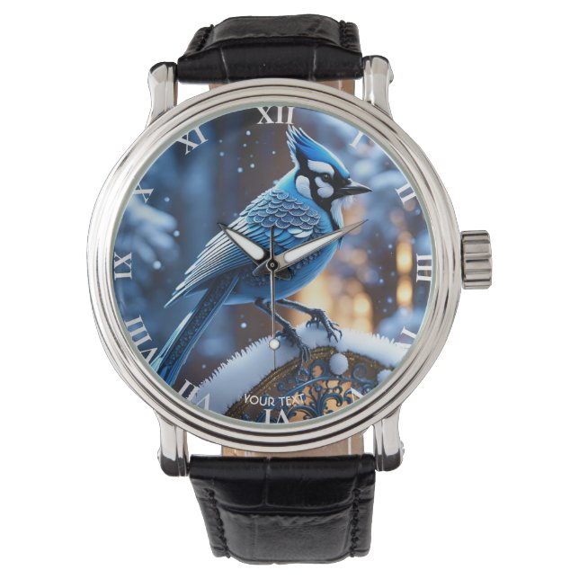 Fantasie Schattige Vivid Blue Bird Filigree Horloge (Voorkant)