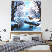 Fantasie Schattige Vivid Deer Winter River Canvas Afdruk (Insitu (Slaapkamer))