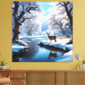 Fantasie Schattige Vivid Deer Winter River Canvas Afdruk (Insitu (Woonkamer))