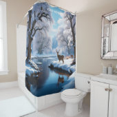 Fantasie Schattige Vivid Deer Winter River Douchegordijn (In situ)