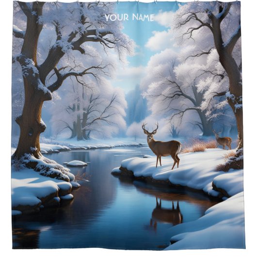 Fantasie Schattige Vivid Deer Winter River Douchegordijn (Voorkant)