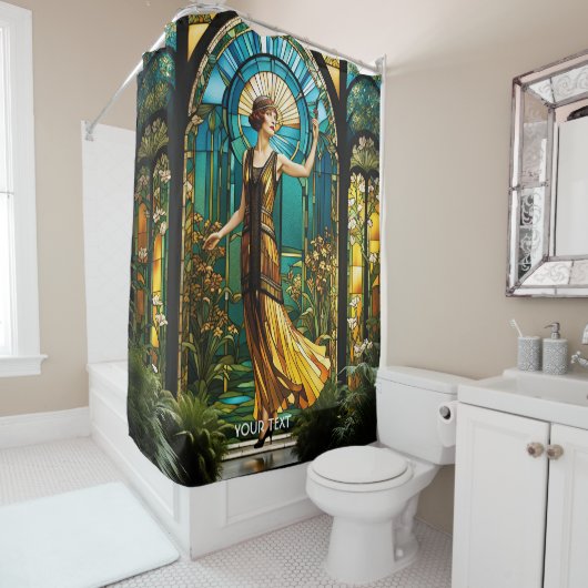 Fantasie Schattige Vivid Glas in lood Vrouw Douchegordijn (In situ)