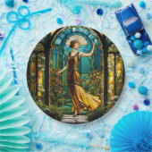 Fantasie Schattige Vivid Glas in lood Vrouw Papieren Bordje (Feest)