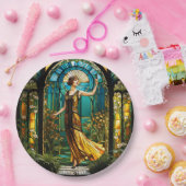 Fantasie Schattige Vivid Glas in lood Vrouw Papieren Bordje (Feest)