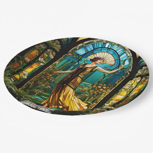 Fantasie Schattige Vivid Glas in lood Vrouw Papieren Bordje (Gekanteld)