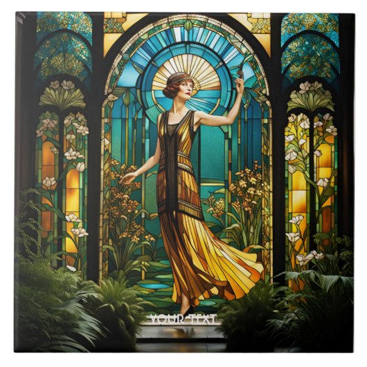 Fantasie Schattige Vivid Glas in lood Vrouw Tegeltje (Voorkant)