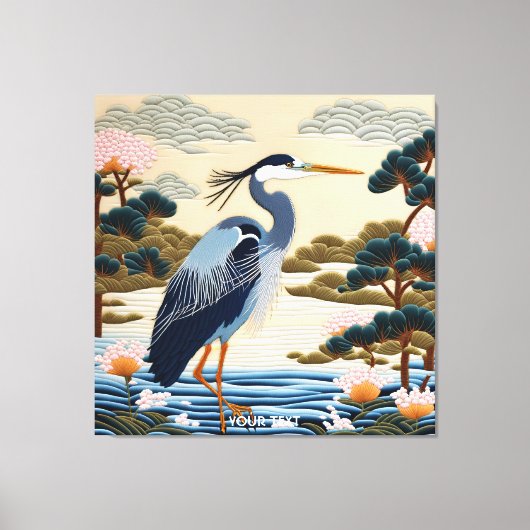 Fantasie Schattige Vivid Japans Heron Blauw Canvas Afdruk (Voorkant)