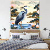 Fantasie Schattige Vivid Japans Heron Blauw Canvas Afdruk (Insitu (Slaapkamer))
