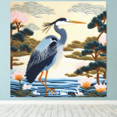 Fantasie Schattige Vivid Japans Heron Blauw Canvas Afdruk (Insitu (Houten vloer))