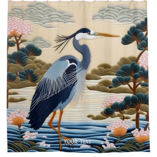 Fantasie Schattige Vivid Japans Heron Blauw Douchegordijn (Voorkant)