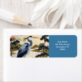 Fantasie Schattige Vivid Japans Heron Blauw Etiket (Insitu)