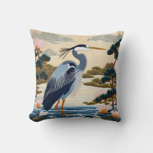 Fantasie Schattige Vivid Japans Heron Blauw Kussen
