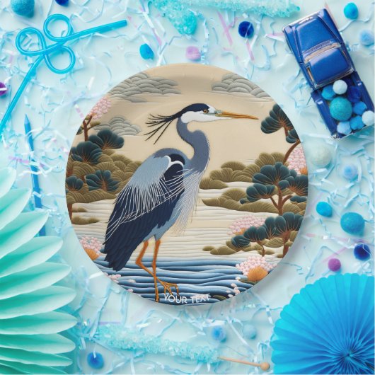 Fantasie Schattige Vivid Japans Heron Blauw Papieren Bordje (Feest)
