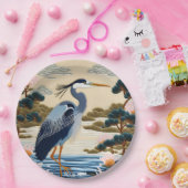 Fantasie Schattige Vivid Japans Heron Blauw Papieren Bordje (Feest)