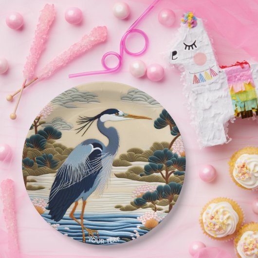 Fantasie Schattige Vivid Japans Heron Blauw Papieren Bordje (Feest)