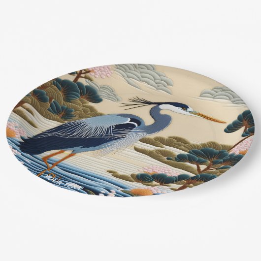Fantasie Schattige Vivid Japans Heron Blauw Papieren Bordje (Gekanteld)