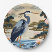 Fantasie Schattige Vivid Japans Heron Blauw Papieren Bordje (Voorkant)
