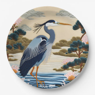 Fantasie Schattige Vivid Japans Heron Blauw Papieren Bordje