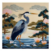Fantasie Schattige Vivid Japans Heron Blauw Perfect Poster (Voorkant)
