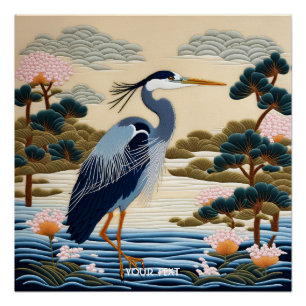 Fantasie Schattige Vivid Japans Heron Blauw Perfect Poster