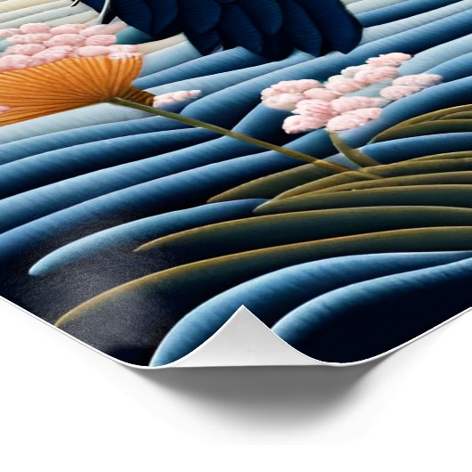 Fantasie Schattige Vivid Japans Heron Blauw Perfect Poster (Hoek)