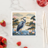 Fantasie Schattige Vivid Japans Heron Blauw Servet (Insitu)