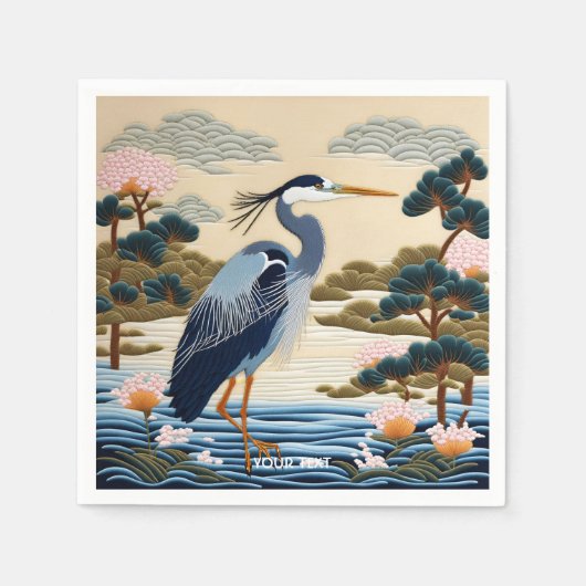 Fantasie Schattige Vivid Japans Heron Blauw Servet (Voorkant)