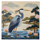 Fantasie Schattige Vivid Japans Heron Blauw Tegeltje (Voorkant)