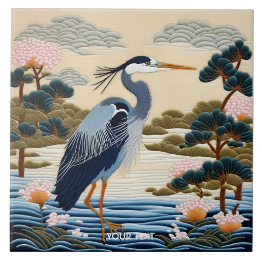 Fantasie Schattige Vivid Japans Heron Blauw Tegeltje (Voorkant)