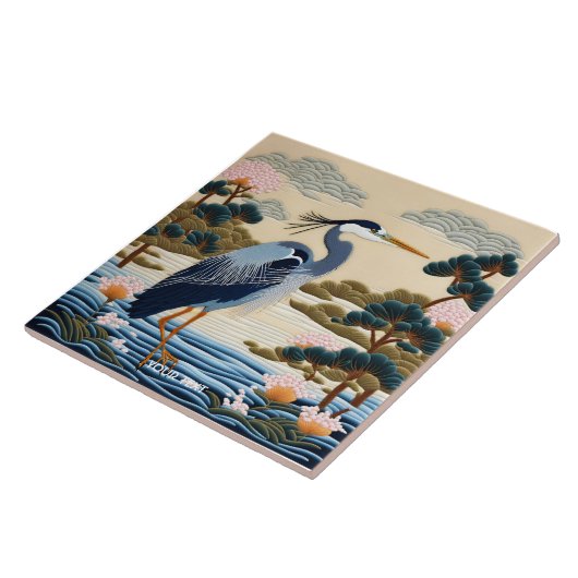 Fantasie Schattige Vivid Japans Heron Blauw Tegeltje (Zijkant)