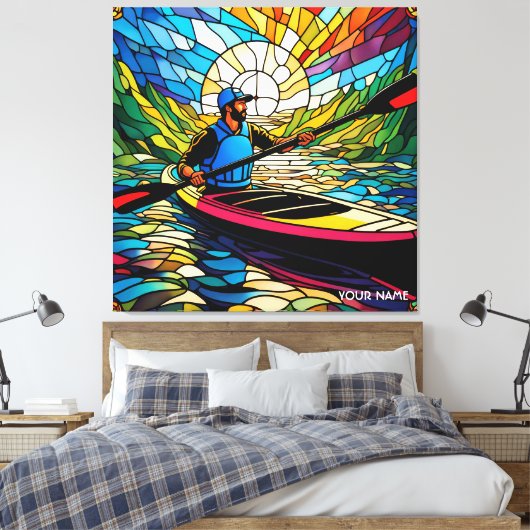 Fantasie Schattige Vivid Kajakken Glas in lood Canvas Afdruk (Insitu (Slaapkamer))