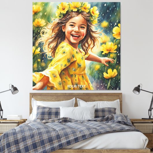 Fantasie Schattige Vivid Meisje Bloemen Regen Canvas Afdruk (Insitu (Slaapkamer))