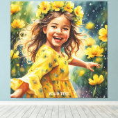 Fantasie Schattige Vivid Meisje Bloemen Regen Canvas Afdruk (Insitu (Houten vloer))