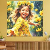 Fantasie Schattige Vivid Meisje Bloemen Regen Canvas Afdruk (Insitu (Woonkamer))