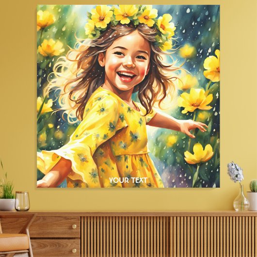 Fantasie Schattige Vivid Meisje Bloemen Regen Canvas Afdruk (Insitu (Woonkamer))
