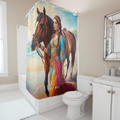 Fantasie Schattige Vivid Meisje Paard Zee Douchegordijn (In situ)