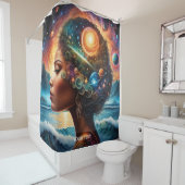 Fantasie Schattige Vivid Meisje Space Beach Douchegordijn (In situ)