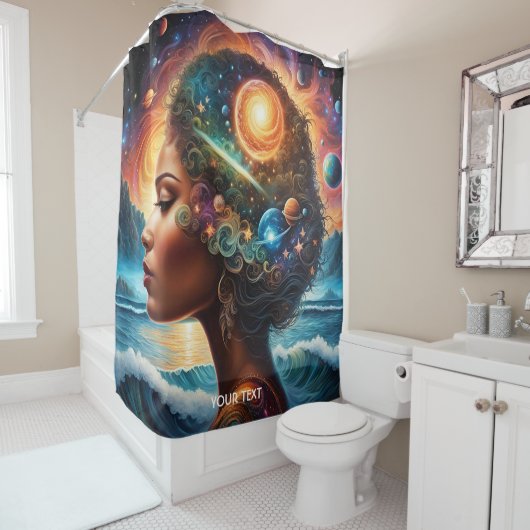 Fantasie Schattige Vivid Meisje Space Beach Douchegordijn (In situ)