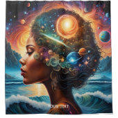 Fantasie Schattige Vivid Meisje Space Beach Douchegordijn (Voorkant)