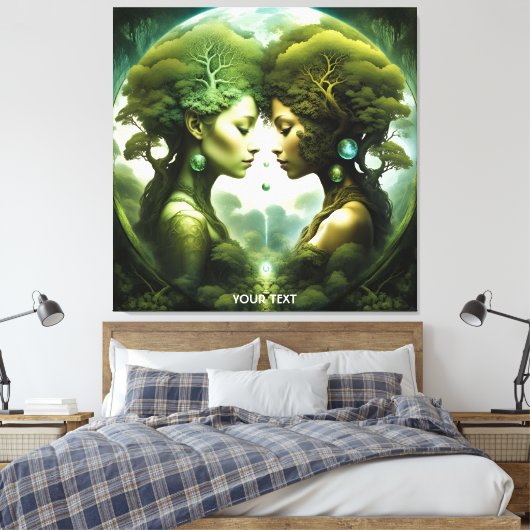 Fantasie Schattige Vivid Meisjes Groen Bos Canvas Afdruk (Insitu (Slaapkamer))