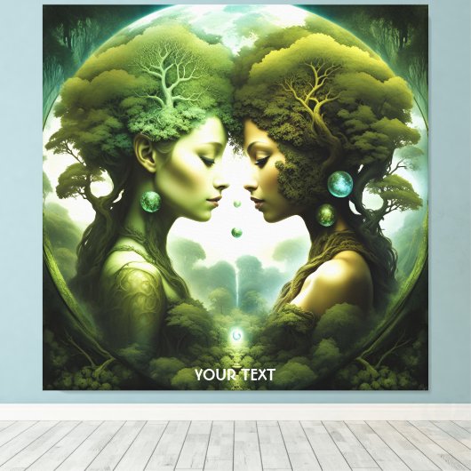 Fantasie Schattige Vivid Meisjes Groen Bos Canvas Afdruk (Insitu (Houten vloer))