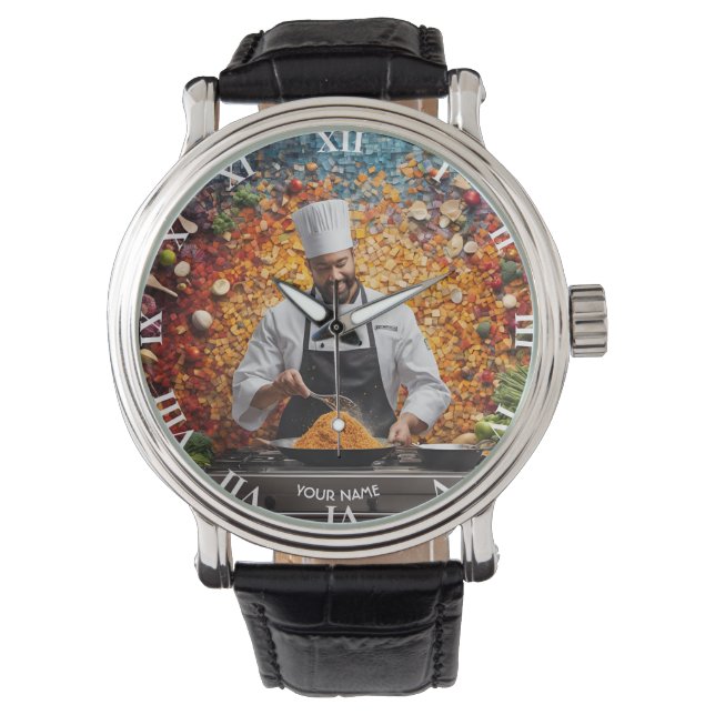Fantasie Schattige Vivid Mozaïek Kok Chef Horloge (Voorkant)