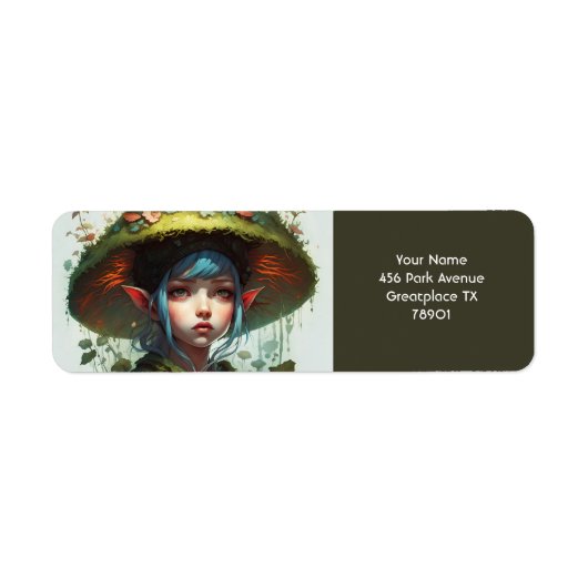 Fantasie Schattige Vivid Mushroom Forest Meisje Etiket (Voorkant)