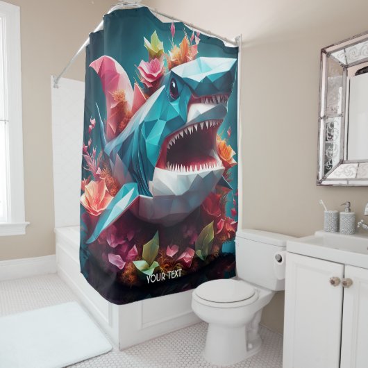 Fantasie Schattige Vivid Origami Glass Shark Douchegordijn (In situ)